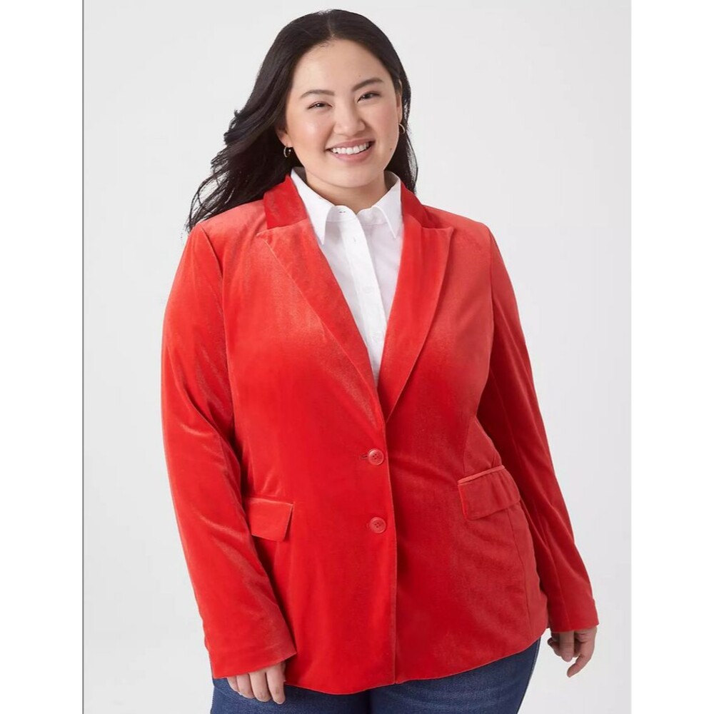 Lane Bryant Women's Jacket Blazer Luxe Velvet Red New Tags Orig. $129.95 Size 28